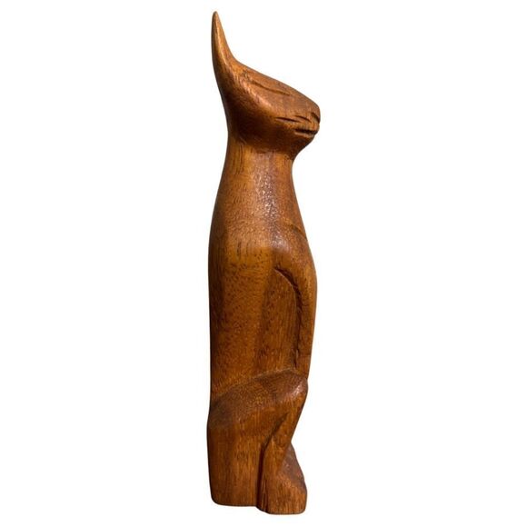Vintage Carved Wood 6” Cat Sculpture Polynesian Tiki Sculpture Cat Totem - Picture 3 of 7